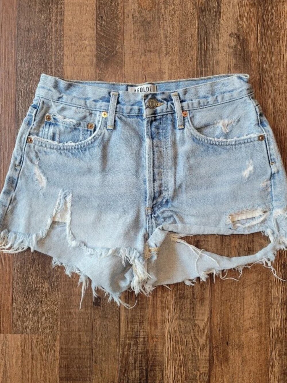 Agolde Light Wash Cut Off Denim Shorts